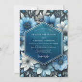 Deep Blue Botanical Opulence Wedding Kaart (Voorkant)