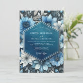 Deep Blue Botanical Opulence Wedding Kaart (Staand voorkant)