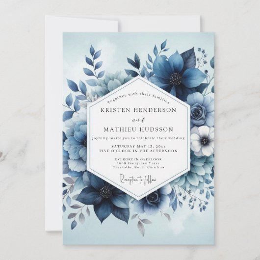 Deep Blue Botanical Whimsy Wedding Kaart (Voorkant)