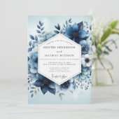 Deep Blue Botanical Whimsy Wedding Kaart (Staand voorkant)
