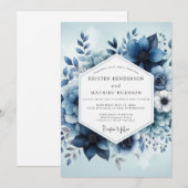 Deep Blue Botanical Whimsy Wedding Kaart (Voorkant / Achterkant)