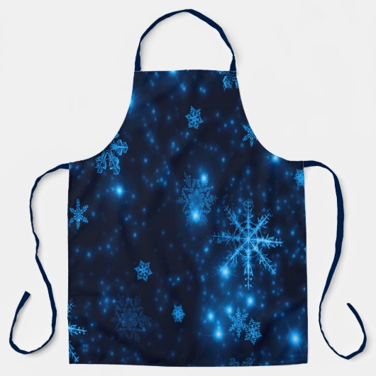 Deep Blue Bright Sneeuwvlokken Feestdagen Large Schort (Voorkant)