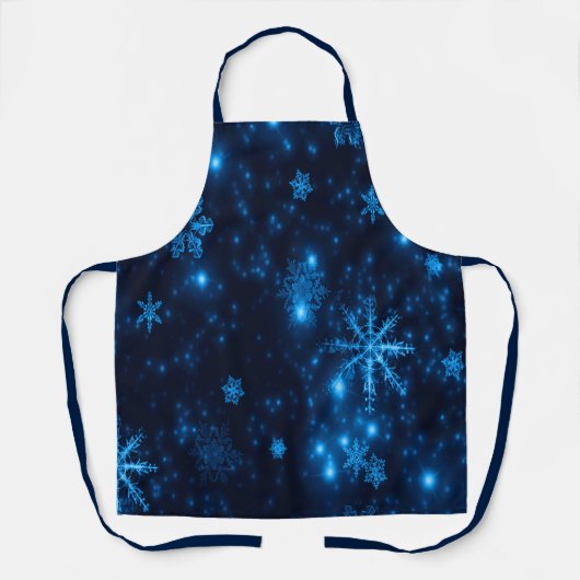 Deep Blue Bright Sneeuwvlokken Feestdagen Medium Schort (Voorkant)