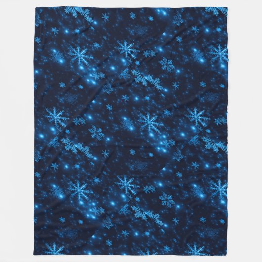 Deep Blue & Bright Sneeuwvlokken Fleece Deken, (Voorkant)