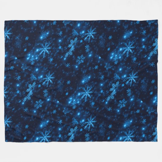 Deep Blue & Bright Sneeuwvlokken Fleece Deken, (Voorkant (Horizontaal))