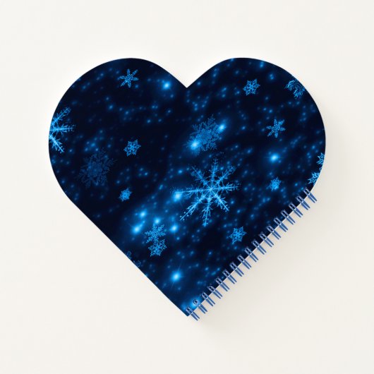 Deep Blue & Bright Snowflakes Heart Notitieboek (Achterkant)