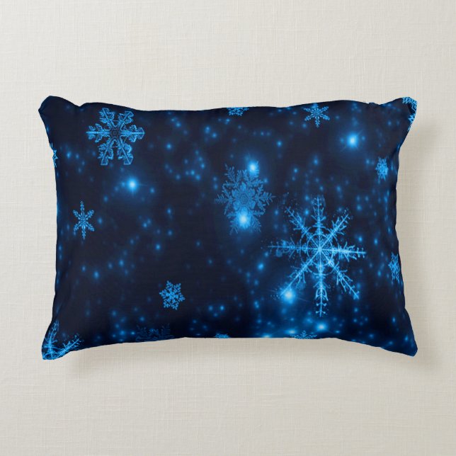 Deep Blue & Bright Snowflakes Polyester Pillow Accent Kussen (Voorkant)
