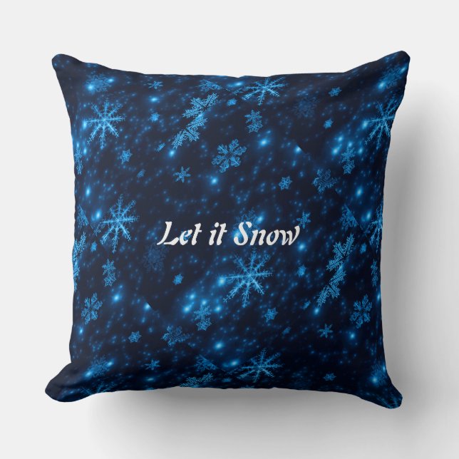 Deep Blue & Bright Snowflakes Square Sierkussen (Voorkant)