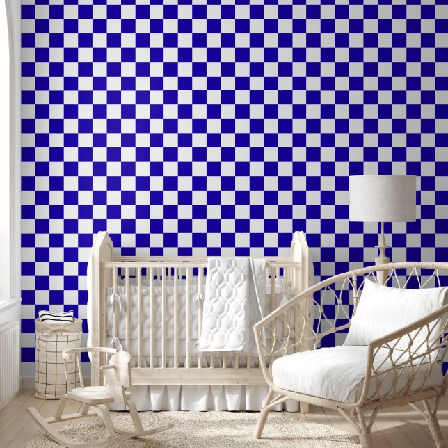 Deep blue checkered  behang (Kinderen)