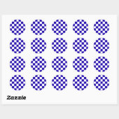 Deep blue checkered  ronde sticker (Vel)