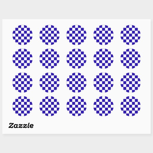 Deep blue checkered  ronde sticker (Vel)