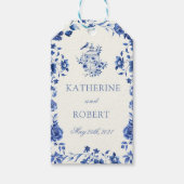 Deep Blue Chinoiserie Bloemen Huwelijk Cadeaulabel (Voorkant)