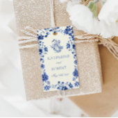 Deep Blue Chinoiserie  Bloemen Huwelijk Cadeaulabel