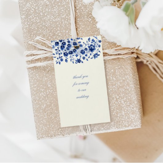 Deep Blue Chinoiserie  Bloemen Huwelijk Cadeaulabel