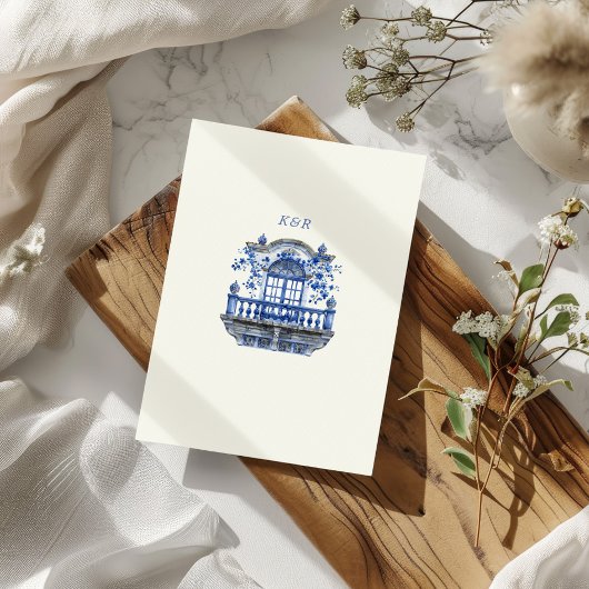 Deep Blue Chinoiserie  Bloemen Huwelijk Kaart