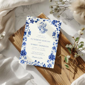 Deep Blue Chinoiserie  Bloemen Huwelijk Kaart