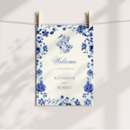 Deep Blue Chinoiserie  Bloemen Huwelijk Poster