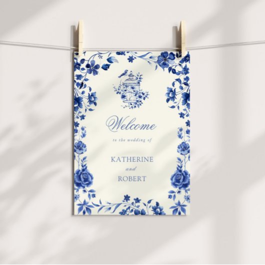 Deep Blue Chinoiserie  Bloemen Huwelijk Poster