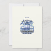 Deep Blue Chinoiserie Bloemen Huwelijk Save The Date (Achterkant)