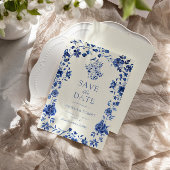 Deep Blue Chinoiserie  Bloemen Huwelijk Save The Date