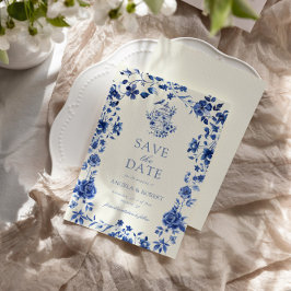 Deep Blue Chinoiserie  Bloemen Huwelijk Save The Date
