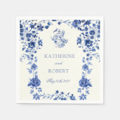Deep Blue Chinoiserie  Bloemen Huwelijk Servet (Voorkant)