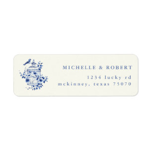 Deep Blue Chinoiserie Floral Retour Adreslabel Etiket