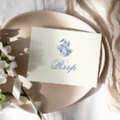 Deep Blue Chinoiserie Floral RSVP Maaltijdkeuze Ka