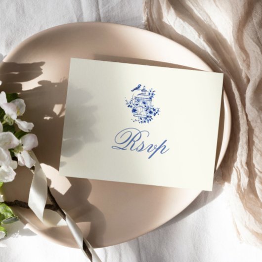 Deep Blue Chinoiserie Floral RSVP Maaltijdkeuze Ka