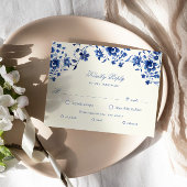 Deep Blue Chinoiserie Floral RSVP Maaltijdkeuze Ka