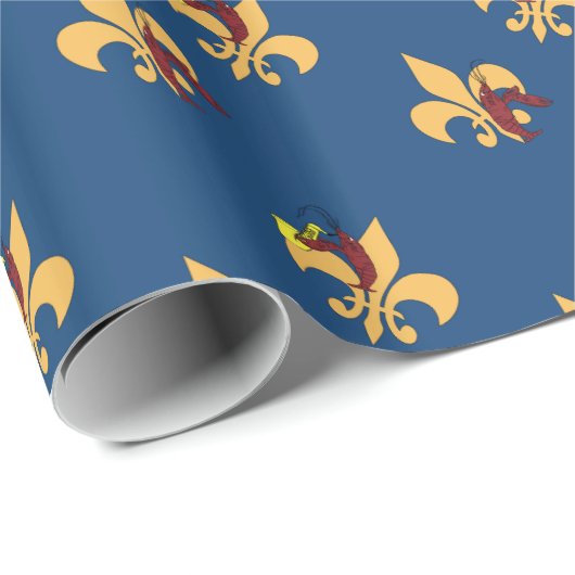 Deep Blue Crawfish Fleur de Lis Cadeaupapier (Rol Hoek)
