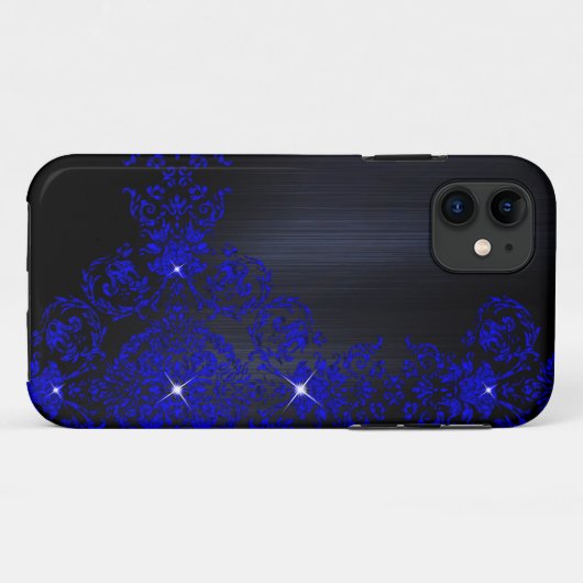 Deep Blue  Damask Case-Mate iPhone Case (Achterkant (horizontaal))