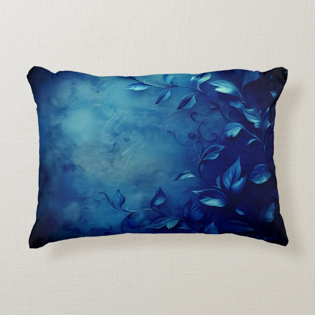 Deep Blue Decorative Leaves Accent Kussen (Voorkant)