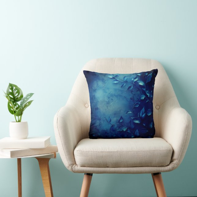 Deep Blue Decorative Leaves Kussen (Stoel)