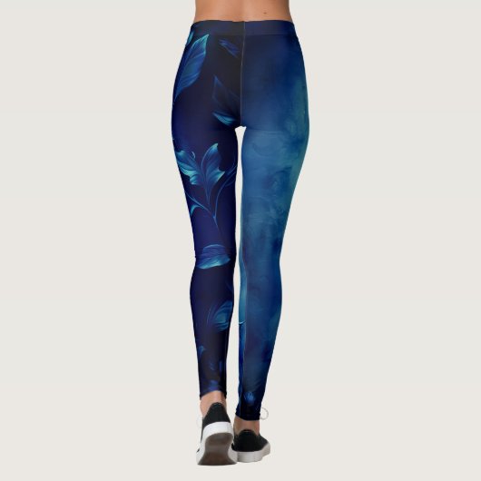 Deep Blue Decorative Leaves Leggings (Achterkant)