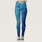 Deep Blue Decorative Leaves Leggings (Voorkant)