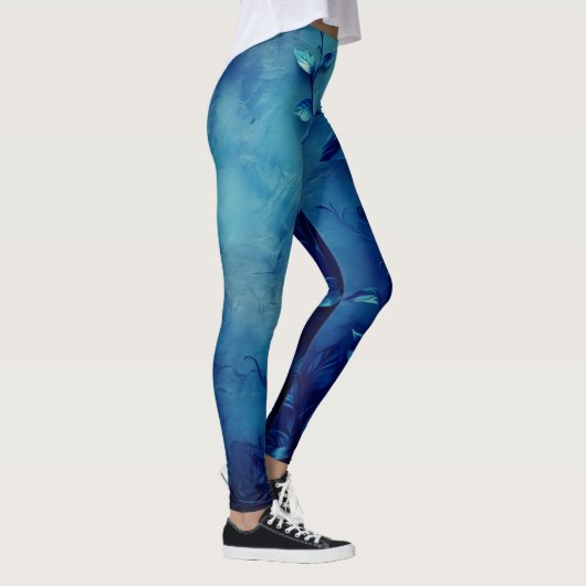 Deep Blue Decorative Leaves Leggings (Rechts)