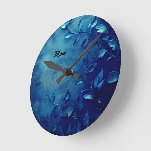 Deep Blue Decorative Leaves Ronde Klok (Hoek)