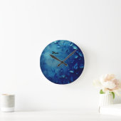 Deep Blue Decorative Leaves Ronde Klok (Huis)