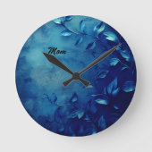 Deep Blue Decorative Leaves Ronde Klok (Voorkant)