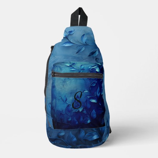 Deep Blue Decorative Leaves Sling Bag (Voorkant)