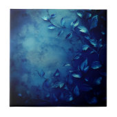 Deep Blue Decorative Leaves Tegeltje (Voorkant)