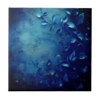 Deep Blue Decorative Leaves Tegeltje