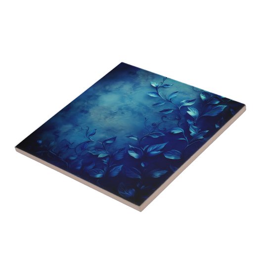 Deep Blue Decorative Leaves Tegeltje (Zijkant)