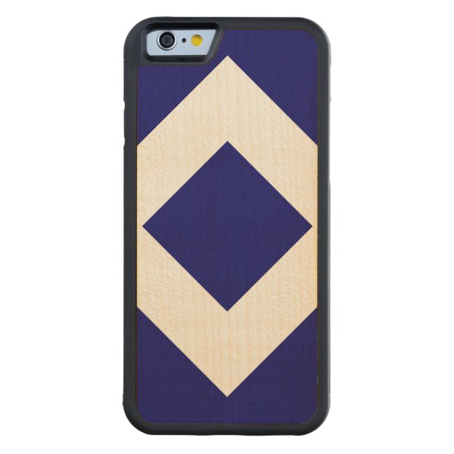 Deep Blue Diamond, blauwe, witte rand Carved Wood iPhone Hoesje (Achterkant)