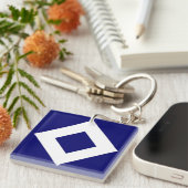 Deep Blue Diamond, blauwe, witte rand Sleutelhanger (Voorkant Rechts)
