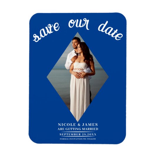 Deep Blue Diamond Foto Bruiloft Save the Date Magneet (Verticaal)