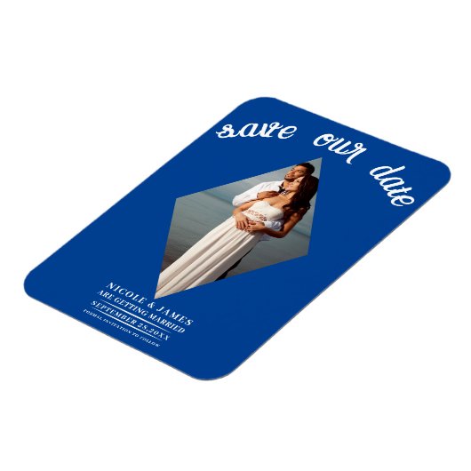 Deep Blue Diamond Foto Bruiloft Save the Date Magneet (Linkerzijde)