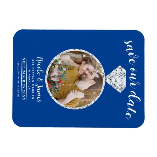 Deep Blue Diamond Ring Bling Foto Opslaan van de D Magneet (Horizontaal)