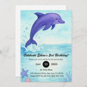 Deep Blue Dolphin met Zee Stars Verjaardag Kaart (Voorkant / Achterkant)